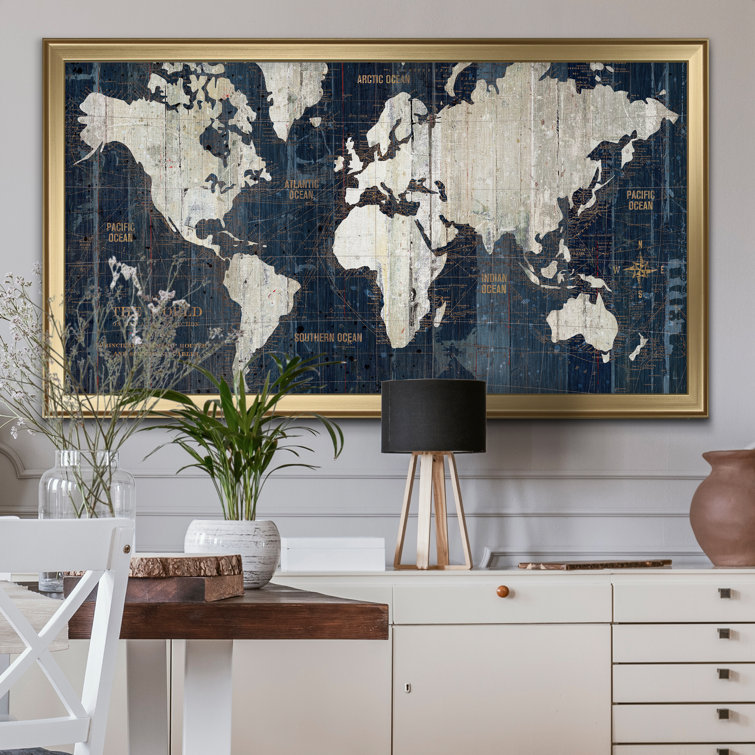 Steelside™ Old World Map Blue Picture Frame Print on Canvas & Reviews